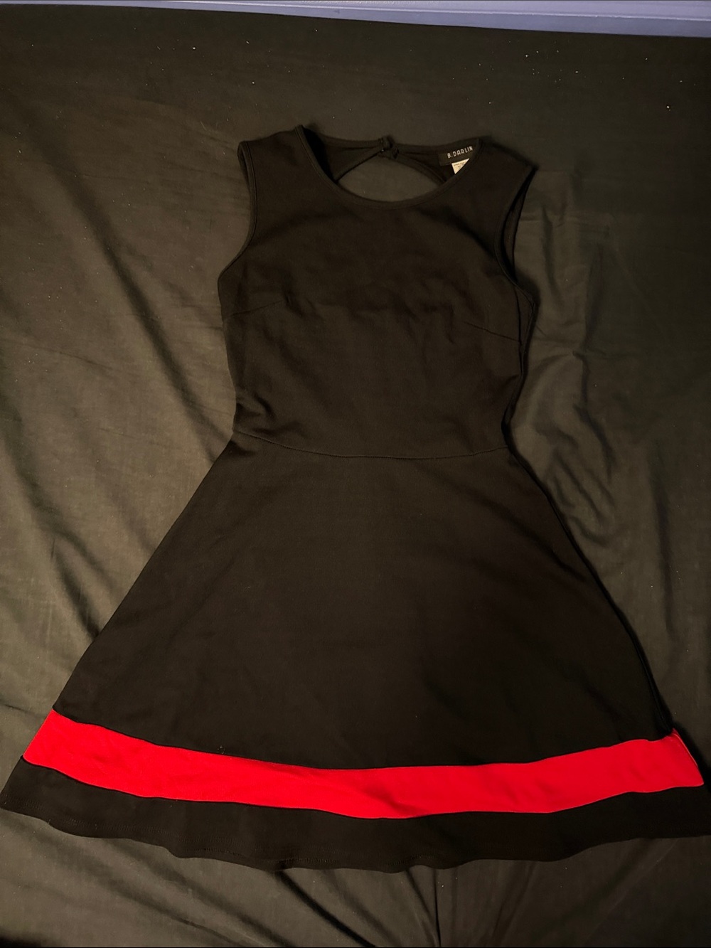 B Darlin Black Sleeveless Mini Dress with Red Hem